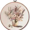 Flower Vintage Round Art Wall Hanging, Iron hanging eyelet, Modern Living Room Wall Decor, Medieval Framed Artwork Canvas Print, For Home Bedroom Rustic Farmhouse Decoration - A15