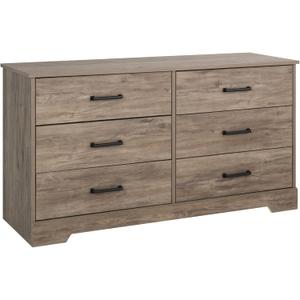 Prepac Rustic Ridge Farmhouse 6-Drawer Double Dresser, Brown Dresser for Bedroom, Chest of Drawers with 6 Storage Drawers, 53.25 wide x 18.25 deep x 28.5 tall, Brown