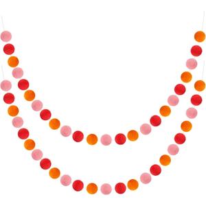 Boao 2 Pieces Wool Felt Ball Garland Colorful Pom Pom Garland Handmade 6.5 Feet Long 24 Balls Felt Banner for Wall Christmas Tree Decoration (Hot Pink,Pink,Orange)