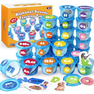 Joyreal Alphabet Learning Toys - ABC Sorters Tubs with Flash Cards, 271 PCS Toddler Preschool Learning Activities, Educational Games
