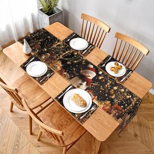 Christmas Snowman and Lights Table Runners and Placemats Set of 4 - Festive Holiday Design with Snowman,, and Sparkling Lights, Perfect for Winter Celebrations (121)