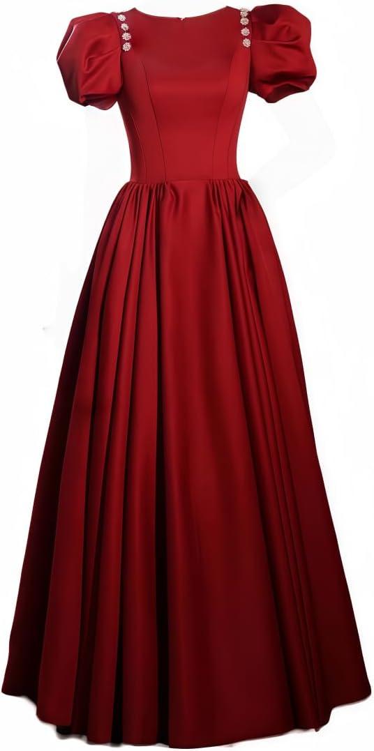 Women Victorian Style Ball Gown Plus Size Satin Gothic Rococo Gown Dress (Small, Red)