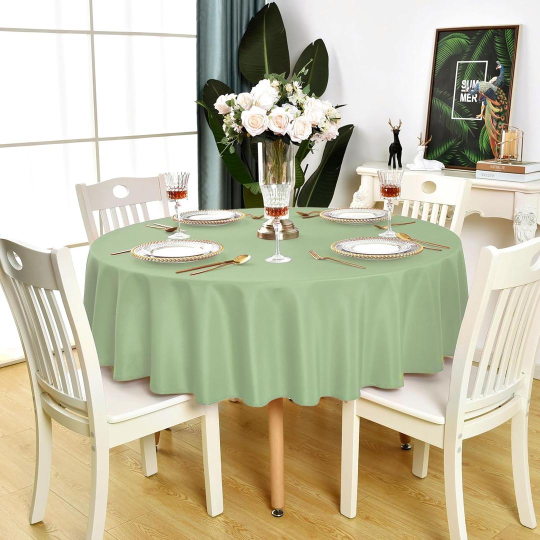Sage Green Round Tablecloth - Waterproof Stain Resistant Wrinkle Free Table Cloth, 210GSM Polyester Washable Wipeable Table Cover for Party, Banquet, Indoor and Outdoor (60 inch, Circle)