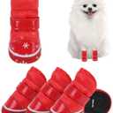 SCENEREAL Fleece Dog Shoes for Winter, Dog Boots & Paw Protectors, Warm Puppy Snow Booties for Small Medium Sized Dogs, Anti-Slip Rubber Sole PU Waterproof Boots for Outdoor Walking, Red Size 3