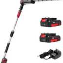 MZK 20V MAX 23-inch Cordless Pole Hedge Trimmer Attachment, 8-Feet Reach, Electric Hedge Trimmer with Extension Pole, Multi-Angle, for Garden Lawn Trimming(Two Batteries and Charger Included)