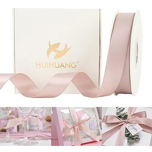 HUIHUANG Dusty Rose Satin Ribbon 1 inch x 50 Yards Double-Faced Polyester Dusty Rose Pink Ribbon for Gift Wrapping, Wedding Invitations, Hair, Bows Making, Floral Arrangement, Holiday Decor