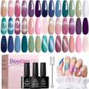 beetles Cat Eye Gel Polish Set - Floral Verses 20 Colors Gel Polish Kit, Blue Pink Purple Green Shimmer Nail Colors, with Magnet Stick Glossy & Matte Gel Top Base Coat UV Gifts for Women