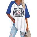 Baseball Mom Shirt Woman Sequin Baseball Game Day Shirts Baseball Season Tee Casual Short Sleeve Tops Biege and White 2XL