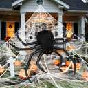 Halloween Decorations Spider Web, 40'' Inflatables Giant Spider + 200'' Triangular Giant Spider Web + 20G Spider Web, Scary Hairy Fake Halloween Spiders Props for Indoor Outdoor Party Halloween Yard.