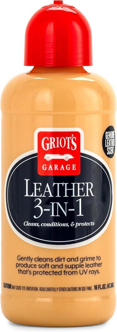 Griots Garage Leather 3-In-1, Leather Cleaner and Conditioner for Car Leather Seat Upholstery, Sofa, Jacket, Shoes, and More, Cleans, Conditions, and Protects, 16 Oz, 11019