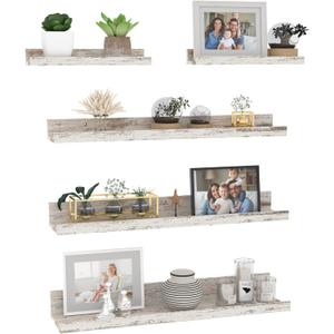 Giftgarden 24 Inch Wall Mounted Floating Shelves Set of 5, Distressed White Wood Wall Shelves for Bathroom, Bedroom, Kitchen, Living Room Storage and Decoration, Rustic Wooden Picture Ledge