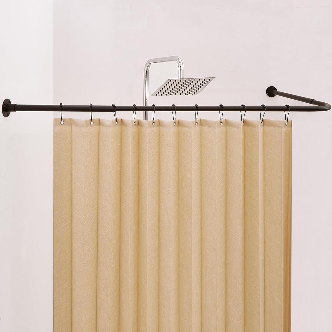 Corner Shower Curtain Rod, [24"-53"] x [24"-53"] Adjustable L Shaped Shower Rod No-Sagging 304 Stainless 90 Degree Curved Curtain Rod for Bathroom Bathtub with 12 Ring Hooks & Ceiling Support