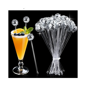 24 Pcs Disco Balls Cocktail Stirrers, Round Top Swizzle Sticks, Cake Pops Mirror Ball Coffee Beverage Stirrers Decorative Straws for Home Bar Bachelorette Wedding New Year Party Decor