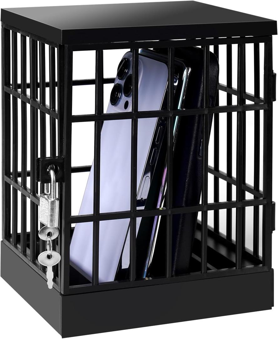 Gemaxvoled Cell Phone Jail Lock Box, Mobile Phones Prison Lockable Cage for Classroom Family Time Party (Black)