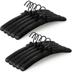 TOPIA HANGER Padded Hangers for Women Clothing,17-inch Satin Hangers 10 Pack Thick Foam Padded No Shoulder Bump for Sweaters, Coat, Blouses, Dresses-Black, CT18B-10