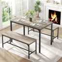 DUMOS Dining Table Set, Dining Table for 4 with Bench,Kitchen Table, Space-Saving Ideal 4-Person Set for Dining Room Kitchen Apartment Corner Grey 3 Pack