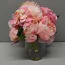 Hollyone Artificial Flowers Arrangements in Vase Pink Peonies and Hydrangea with Faux Water Faux Peony Hydrangea Flowers Silk Hydrangeas Fake Flower with Vase for Table Centerpiece Shelf Home Decor