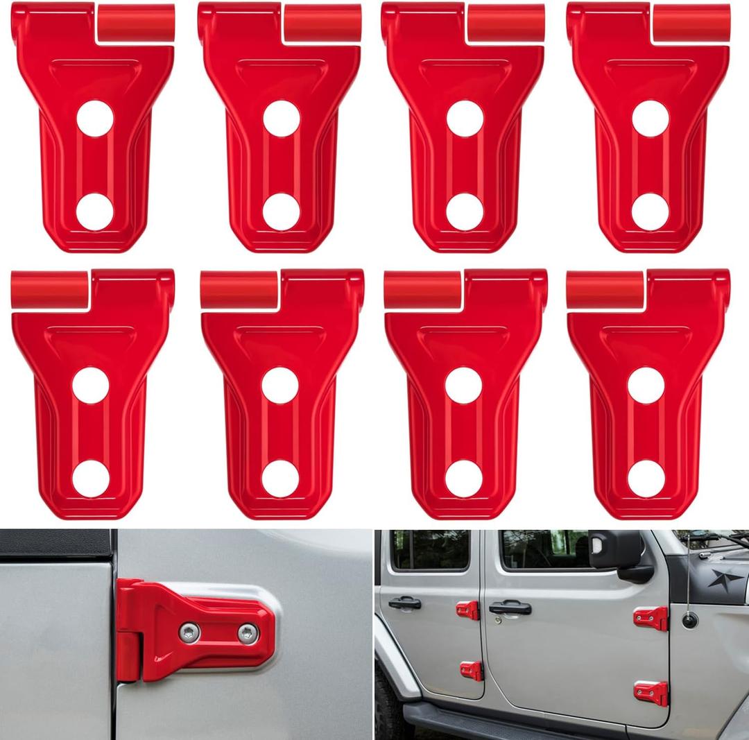 Door Hinge Cover Trim for Jeep Wrangler JL & Gladiator JT 2018 2019 2020 2021 2022 2023 2024 2025 Red Exterior Accessories Cover Overlay Kit Fits Sport Sahara Freedom Rubicon Unlimited (8pcs)