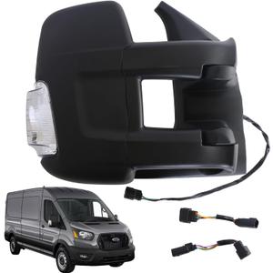 Marretoo Passenger Right Side Door Mirror replacement for 2015-2025 Ford Transit 150 250 350 350 HD Cargo Van 6 pins Power Glass,Heated,Signal Light Textured Black Extended Long Arm FO1321630