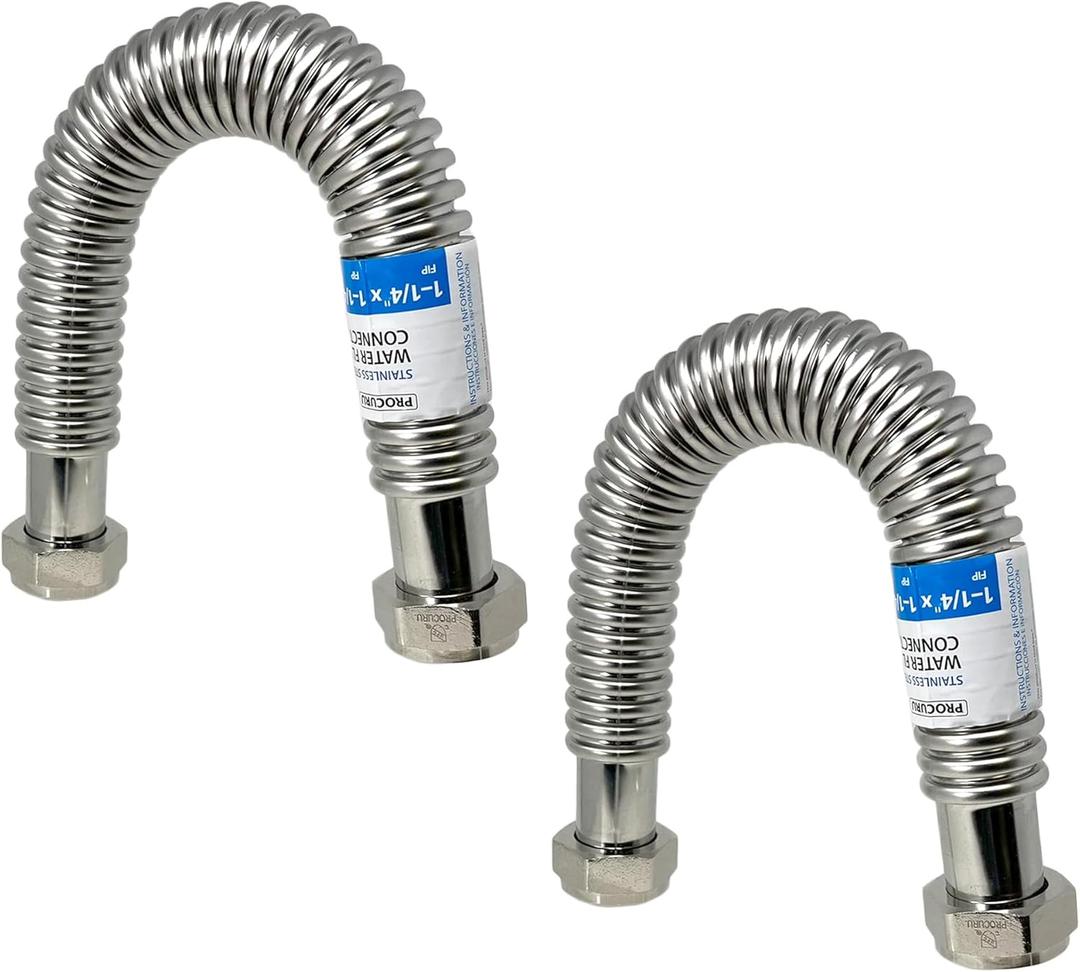 PROCURU 2-Pack 1-1/4" FIP x 36" (3Ft) Stainless Steel Water Heater Flex Connector, Certified Safe (6WFF36-2P)