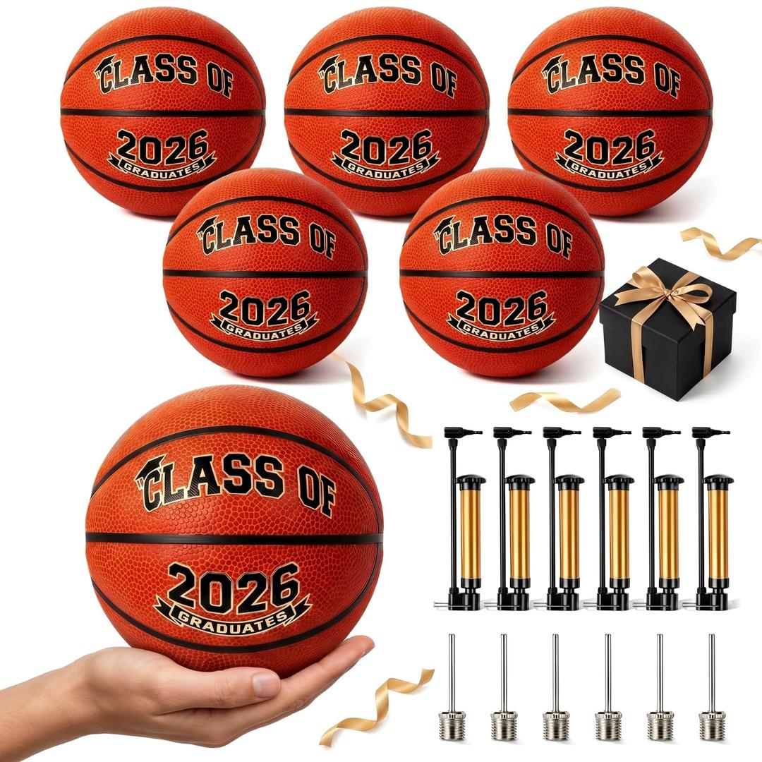 Hiboom 6 Pcs Graduation Basketball Size 1 Class of 2026 Basketballs with Air Pump for 2026 Graduation Party Favors Senior Night Milestones Coach Basketball Lover Gift Indoor Outdoor