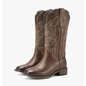 Rollda Cowgirl Boots Cowboy Boots for Women Square Toe Mid Calf Western Boots Ladies Fashion Boots with Chunky Heel, 8.5