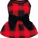 KYEESE Christmas Dog Dress Red Buffalo Check Dog Dresses with Bowtie Dress (X-Large)