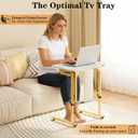 Folding tv Tray Dinner Snack Table,6 Height Adjustable Slide Under Couch Side Table, Portable Small Foldable C-Shaped End Table for Eating with Sturdy MDF Top,No Assembly(White Marble+Gold)
