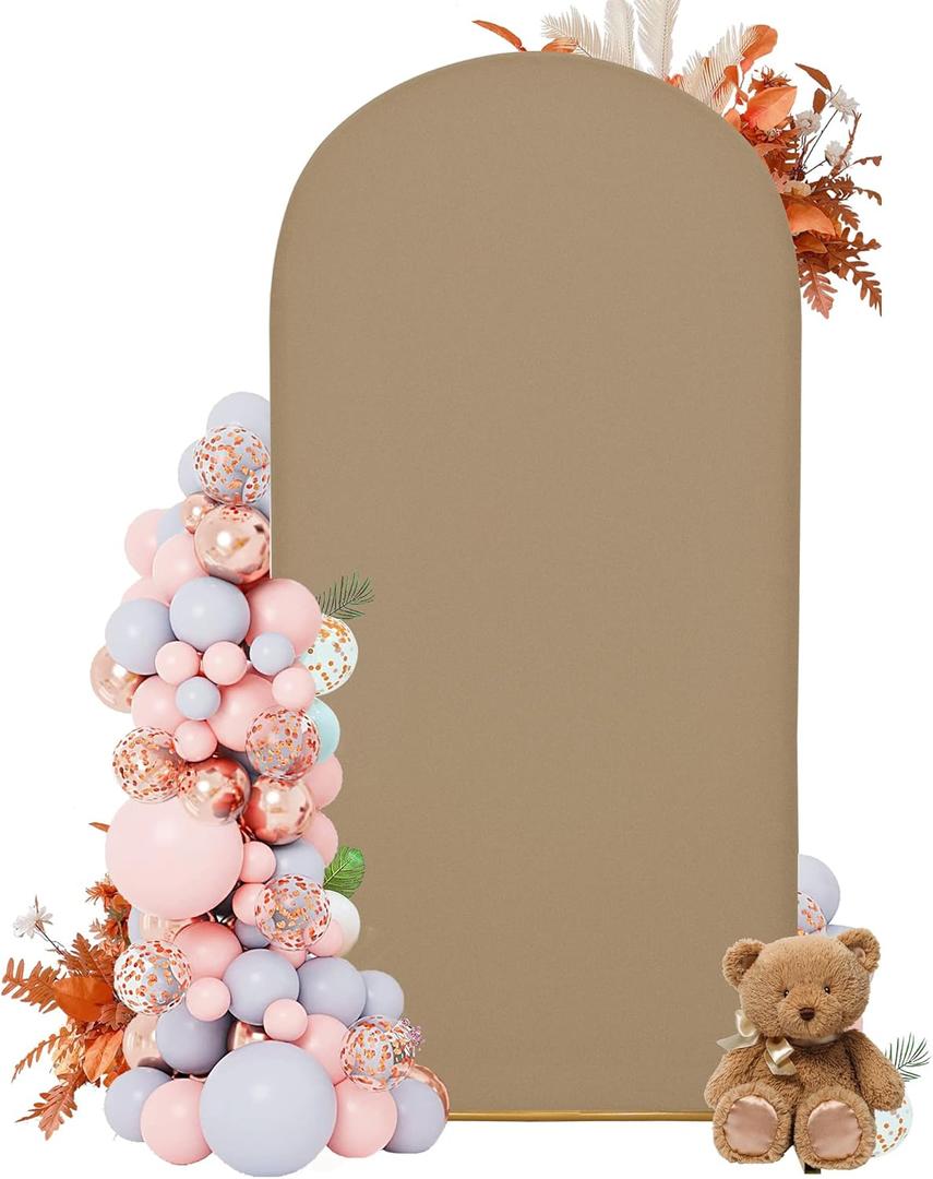 7.2FT Wedding Arch Covers Arch Backdrop Cover Arch Stand Covers Set Arch Cover Spandex Fabric Stretchy Backdrop for Wedding Birthday Party Decoration Baby Shower (Khaki)