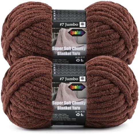 2-Pack Super Soft Chunky Yarn for Crocheting Blankets - 7oz/76.4yd Total, Thick & Plush Chenille Yarn for Quick Baby Projects, Amigurumi, Scarves, Espresso Brown