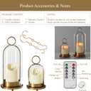 5"&4" Metal Candle Holder with Handmade Glass Dome in Brass & 2 Timer Candles, Set of 2 Versatile Hurricane Glass Candle Holders for Pillar Candles & Plants