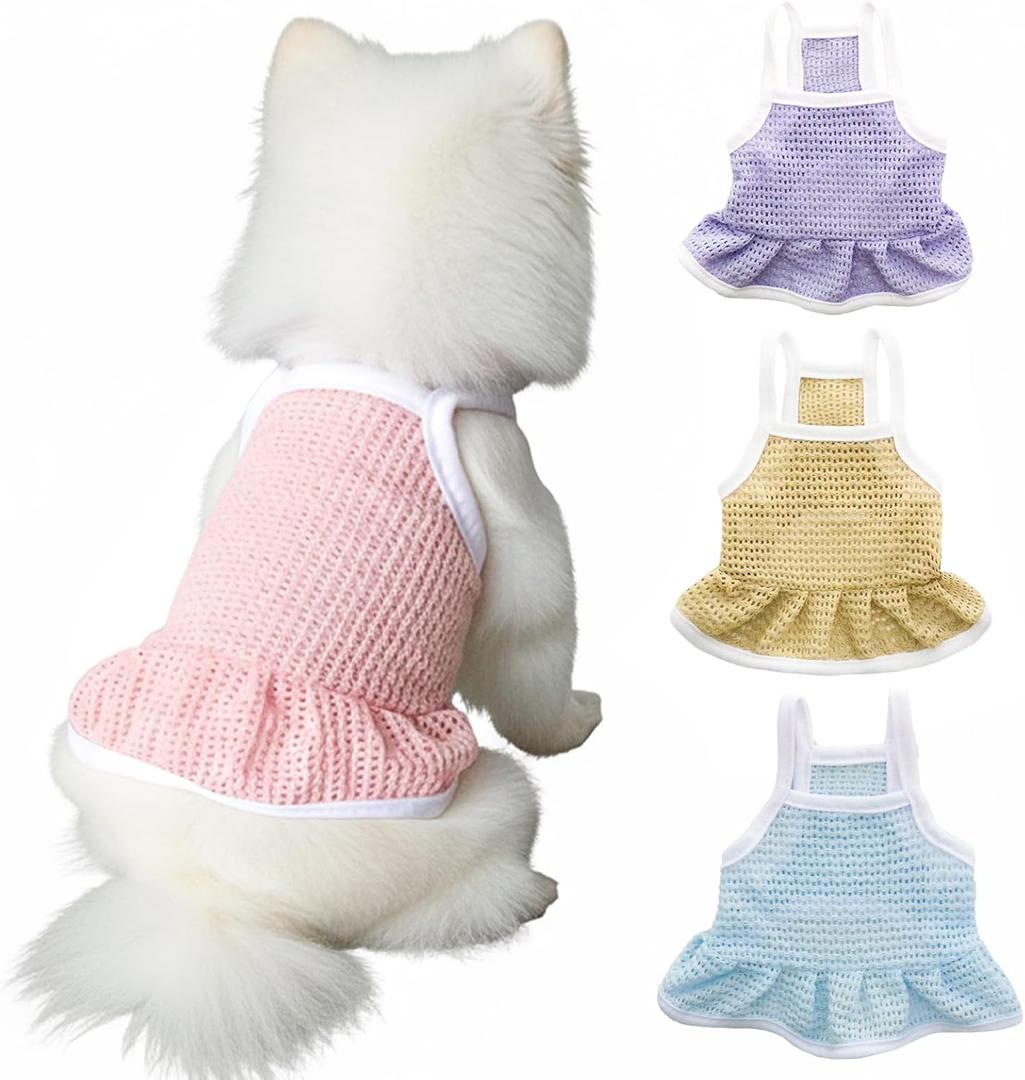 4 Pieces Dog Dress for Small Dogs Girl,Puppy Sleeveless Clothes Pet Pullover Vest Skirt,Cute Dress Pet Dog Shirt Breathable Outfits for Small Dogs Puppy Cats Girl Apparel (XS) (XS(Chest : 11.8"), Solid Color)