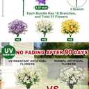 12 Bundles Artificial Daisy Flowers for Outdoors Summer Decor, UV Resistant Fake Cemetery Flowers Faux Plastic Greenery Shrub Plants for Home Gardens Porch Planter Yards Dcor(Mix White Yellow Purple)