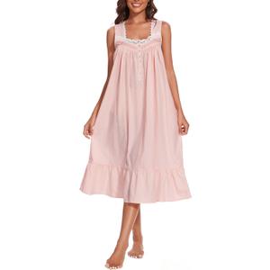 AVIIER 100% Cotton Nightgowns for Women Sleeveless Sleep Dress Ladies Gowns Sleepwear with Pockets (Large, Light Pink)