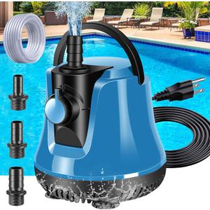 Submersible Water Pump, Adjustable Flow Sump Pump, Pool Cover Pump Above Ground, Electric Portable Water Removal Pumps, Water Pump for Pool Draining with 10ft Drainage Hose,3 Adapters,950GPH