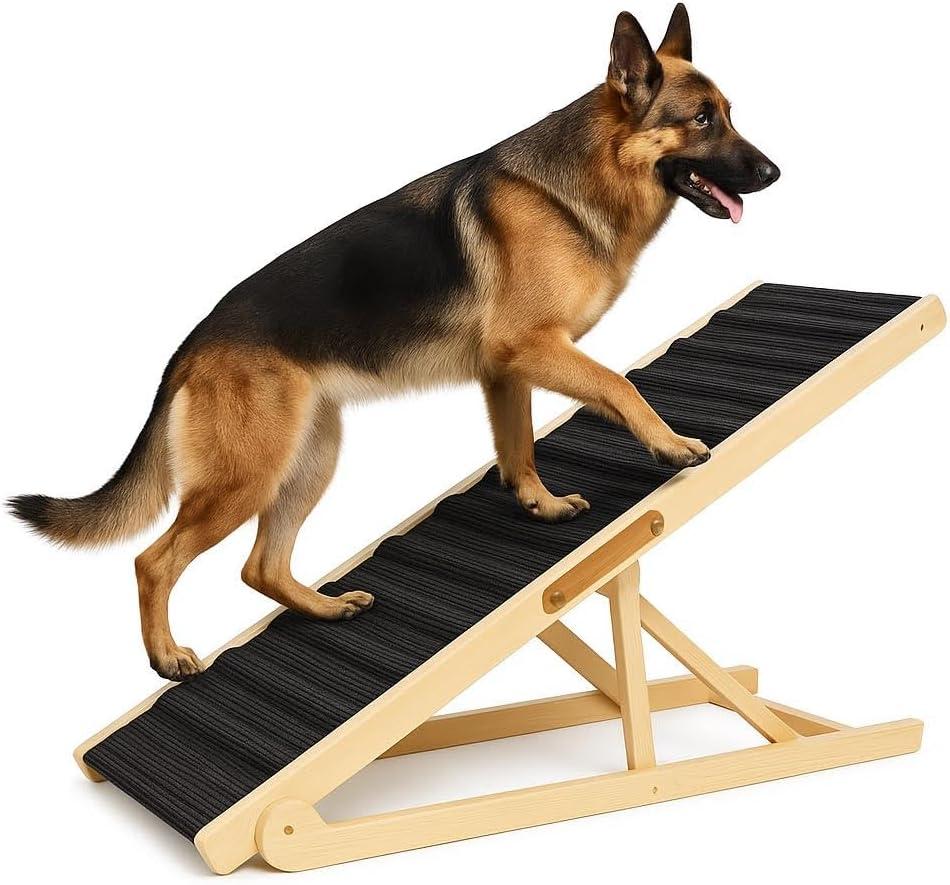 ELY UNIVRSAL Adjustable Dog Ramp for Bed  12.2 to 25.5 Inches Foldable Pet Ramp for Large Dogs, Solid Wood Ramp for Dogs to Get on Bed, Couch  200 LBS Load, Non-Slip