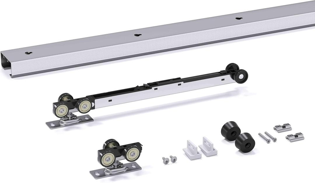 EaseLife 6FT Sliding Pocket Door Hardware Kit with Soft Close Mechanism, Aluminum Box Rail Kit,Slide Smoothly Quietly,Easy Install,No Door (68.5in Track for 24"~36" Wide Single Door)
