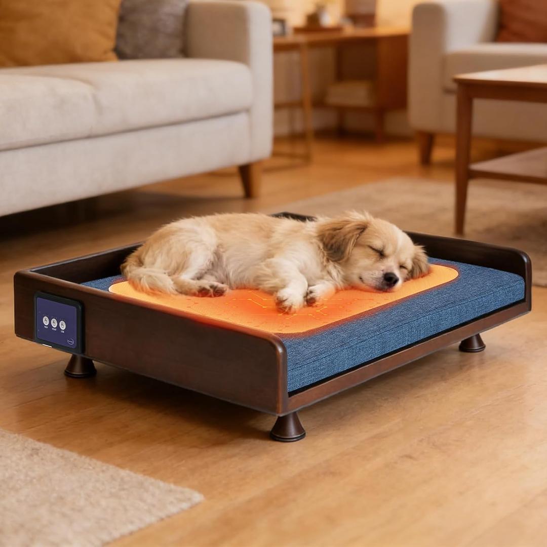 Solid Wood Smart Pet Bed with Physical Cooling Technology, Active Air Circulation & Odor Removal, Gentle Downward Airflow Ventilated Bed for Cats & Small Dogs