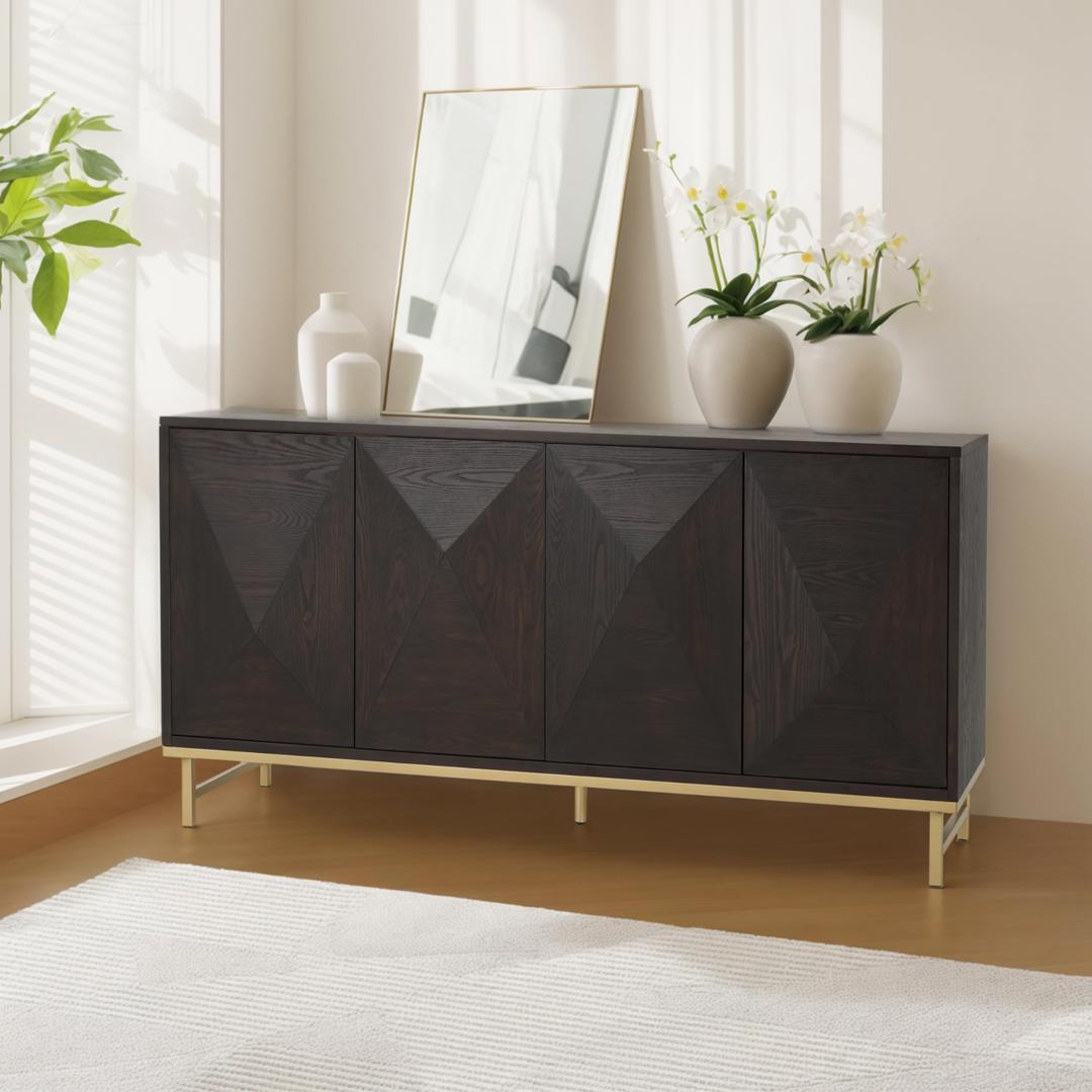Merax Modern Sideboard Buffet Cabinet with Metal Leg,60.0" Elegant Entryway Table for Hallway Entryway Living Room Dining Room,Wenge