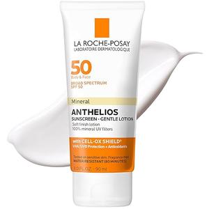 La RochePosay Anthelios Mineral Sunscreen SPF 50 Gentle Lotion, Broad Spectrum SPF + Antioxidants, Face & Body Sunscreen, Titanium Dioxide & Zinc Oxide, Oxybenzone Free, Oil Free