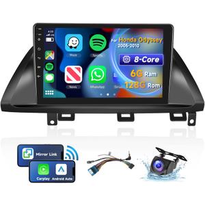[8 CORE 6G+128G] for Honda Odyssey 2005-2010 Car Radio with Wireless Carplay/Android Auto, 10.1" Android 15 IPS Touch Screen Car Stereo, Bluetooth, GPS, 5G WiFi, SWC, DSP+Backup Camera