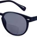 Madison Avenue Round Bifocal Reading Sunglasses for Women Men Spring Hinge,UV Protection Sun Reader Glasses (Black, 1.5)