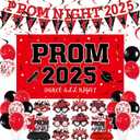 Prom 2025 Decorations Set, Graduation Party Supplies Prom 2025 Backdrop, Prom Night Banner, Balloon, Grad Photo Booth Props, Honeycomb Centerpieces, Paper Eyeglasses (Red)