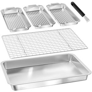 Grill Baskets 3 Piece Grill Baskets for Outdoor Grill Stainless Steel Grilling Basket BBQ Grilling Accessories for Grills Smokers Vegetable Grill Basket