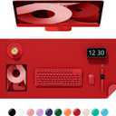 Desk Pad, 35.5" x 17" PU Leather Non-Slip Desk Mat Large Mouse Pad for Desktop, Waterproof Laptop Computer Writing Mat for Office, Home, Work, Gaming, Bright Red