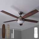 52 Inch Farmhouse Ceiling Fan with Light and Remote Control, Brushed Nickel Modern Fandelier, 5 Reversible Blades/6-speed/Quiet DC Motor/Low Profile, for Bedroom Living Room Kitchen