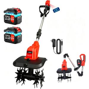 Cordless Tiller Cultivator, 360PRM Electric Garden Tiller, with 2X4.0Ah Batteries & LCD Display, 48 Steel Tines, 9" Tilling Width, 6.6" Depth, Battery Powered Rotary Tiller Lawn/Soil Cultivation