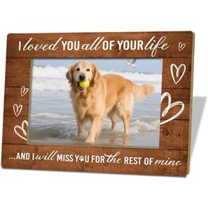 XQLSR Rustic Wood Picture Frame, Forever in Our Hearts, Pet Memory Picture Photo Frames, Pet Memorial Gifts for Loss of Dog, Wooden Photo Frame for Wall Tabletop Display 7.9 * 5.7inches