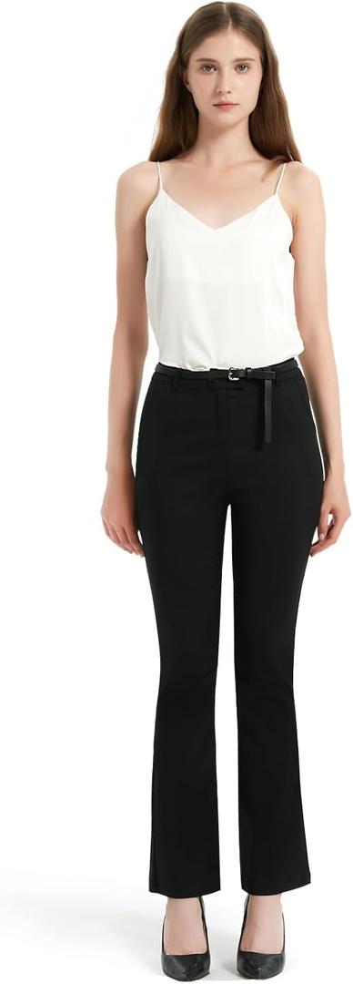 Women's Pants Dress Work Flare Bootcut High Waisted Straight Leg Petite Slacks for Women (Small, Black)