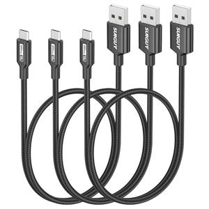 SUNGUY Micro USB Cable 1.5FT, [3-Pack] Short Braided USB 2.0 Micro Android Charger Fast Charging & Data Sync Cord Compatible with Samsung Galaxy S6 S7 Edge Note 5, Tab 4, PS4, Kindle and More (Black)